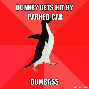 socially-awesome-penguin-meme-generator-donkey-gets-hit-by-parked-car-dumbass-ab91b8